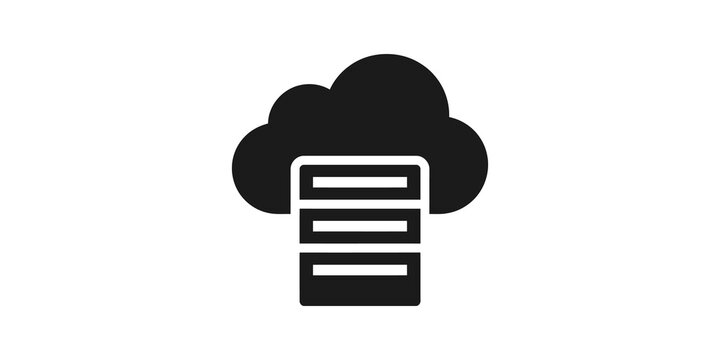 Cloud storage server icon black vector design for data computing systems.