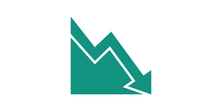 Teal declining business trend graph flat icon with descending arrow.