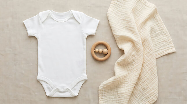Baby Onesie and Rattle on Soft Blanket for Infant Play and Comfort