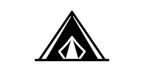 Black camping tent icon on transparent background for outdoor travel. © SAJID