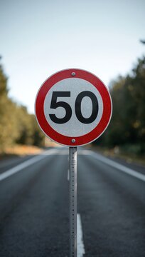 Generative AI depicts a rural road sign indicating a speed limit of fifty