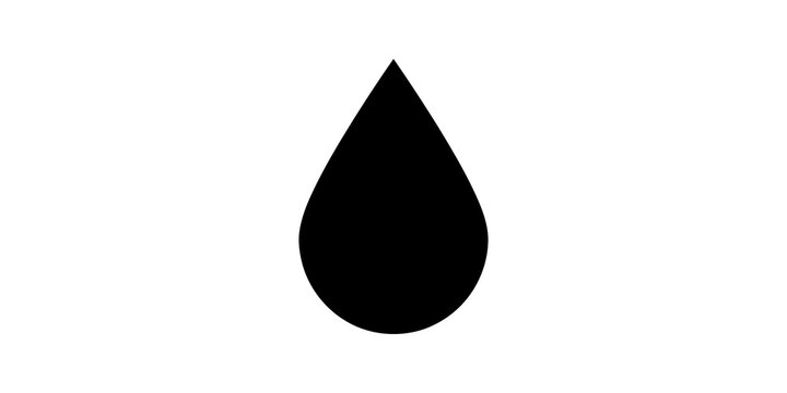 Black water drop vector icon symbolising moisture purity and liquid.