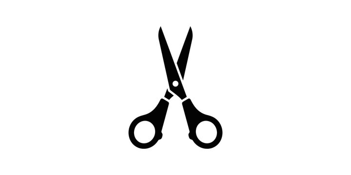 Black scissors cutting tool icon with open blades for tailoring works.