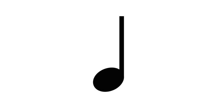 Simple black quarter note music icon vector on transparent background.