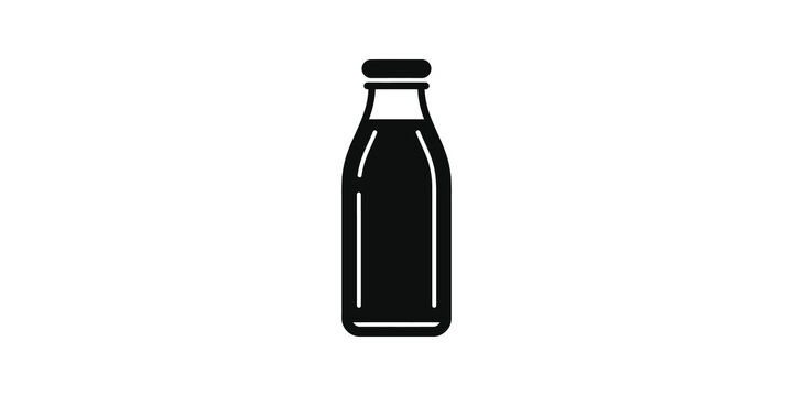 Black glass milk bottle silhouette icon isolated on transparent background.