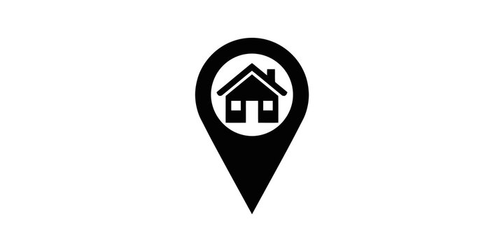 House location pin flat icon showing residence marker for mapping service.