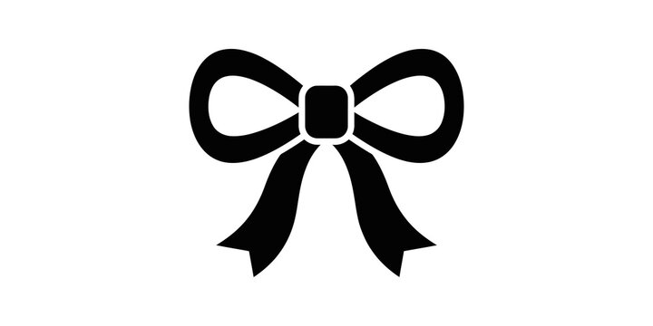 Black decorative ribbon bow icon on a transparent backdrop for gifts.