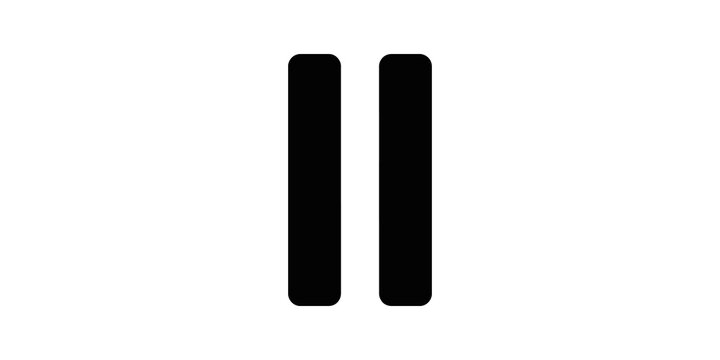 Black media pause button icon on a transparent backdrop for players.