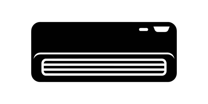 Black air conditioner unit flat icon for climate control cooling systems.