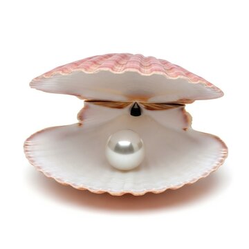 Natural Pearl in Opened Pinkish Scallop Shell