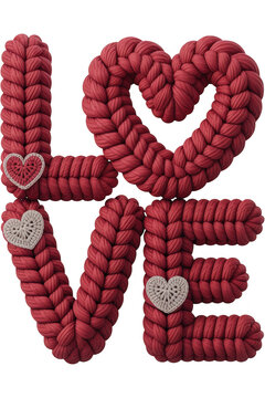 Braided rope forming the word love sits on transparent background
