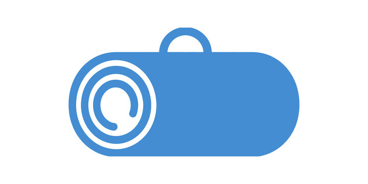 Blue rolled yoga mat icon with handle on transparent background.