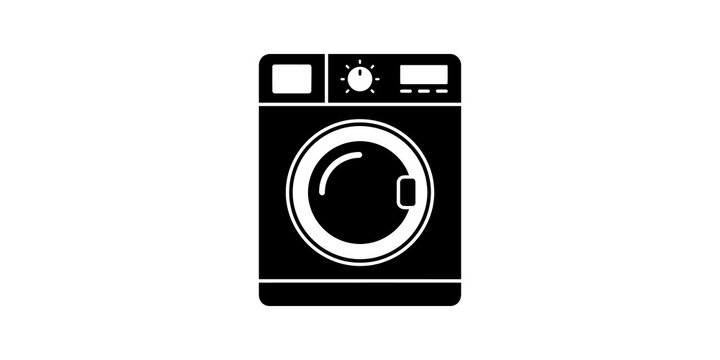 Black washing machine laundry appliance flat icon for interface design.