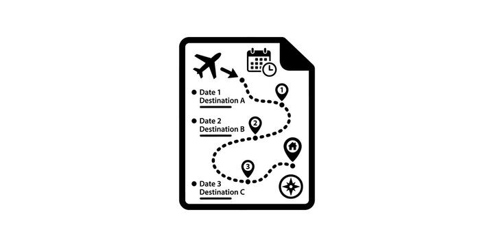 Travel itinerary route map document icon displaying flight schedule details.