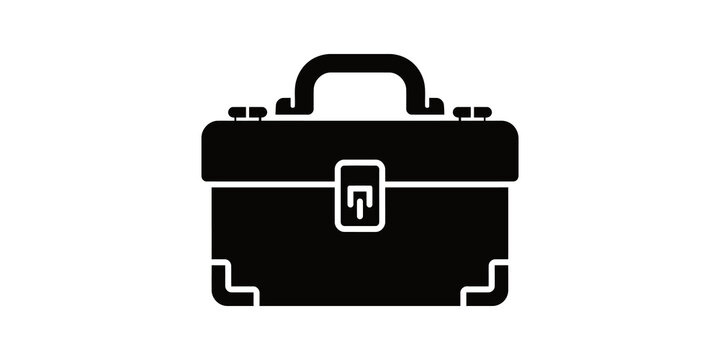 Black toolbox container icon with handle for repair equipment design.