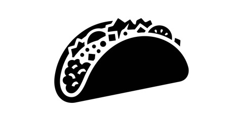 Fototapeta premium Taco food flat icon black silhouette for mexican restaurant menu design.
