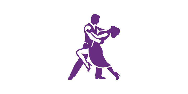 Couple dancing tango purple icon for ballroom arts and romantic lifestyle.