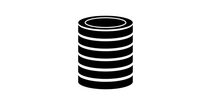 Black database storage stack flat icon on a transparent background.
