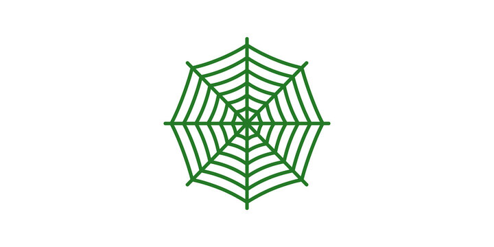 Green spider web linear icon for spooky halloween design elements.