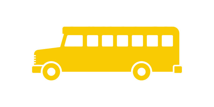 Yellow school bus vector silhouette icon for education and transport.