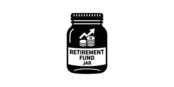 Retirement fund jar black icon showing financial growth and savings.