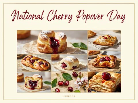 National cherry popover day celebration with fresh baked pastry treats and sweet red fruit topping