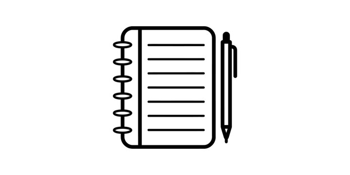 Spiral notebook with pen flat icon on transparent background for web.