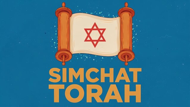 Simchat torah scroll with star of david symbol on a blue background
