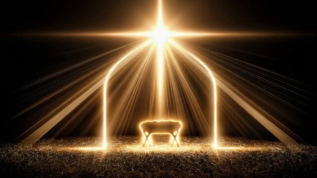 A glowing manger scene, illuminated by a radiant star and divine light, evokes a sense of holy peace and profound spiritual significance. ..Created with Generative AI, not depicting real subjects.