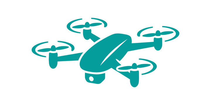 Teal quadcopter drone flat icon vector design for aerial photography.