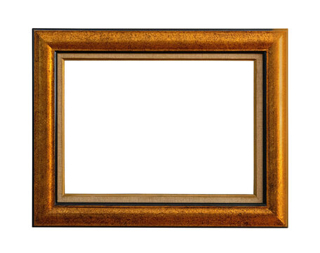 Golden vintage wooden picture frame on transparent background