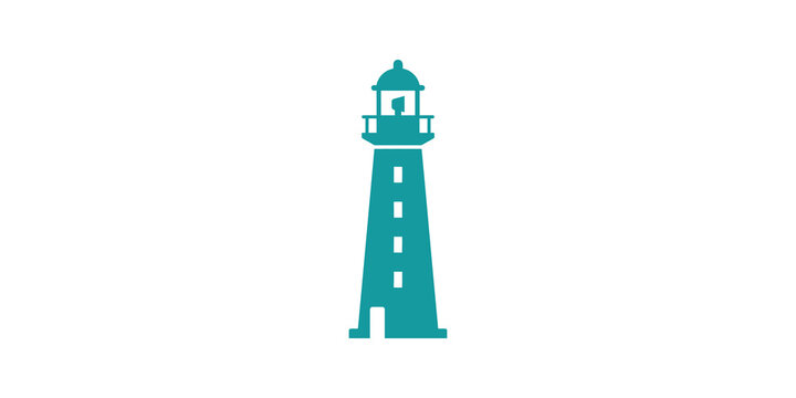 Cyan blue lighthouse vector icon representing safety and navigation.