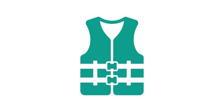 Safety life jacket vest green icon for water sports and aquatic protection.