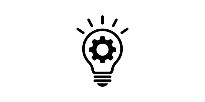 Lightbulb with internal cogwheel black outline symbol for innovation idea.