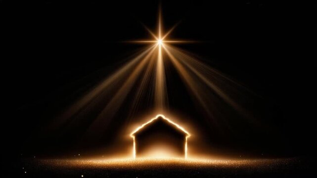 A radiant star shines down on a humble stable, casting a warm, golden glow that symbolizes hope and divine guidance. ..Created with Generative AI, not depicting real subjects.