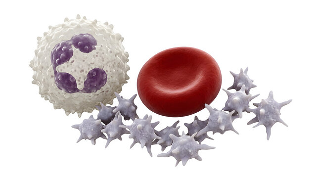 3D medical illustration of immune cells attacking a red blood cell
