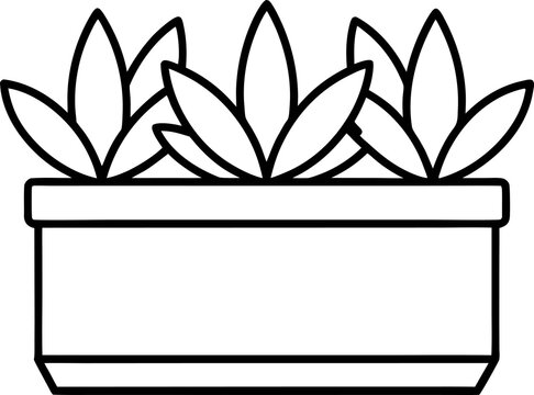 Outline vector illustration of a potted succulent plant. Minimalist line drawing of a flower pot with rosette foliage. Modern decor symbol for design projects.