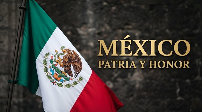 Minimalist 3D geometric mexican flag panels with custom tex