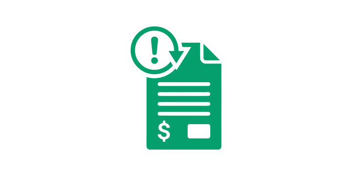 Urgent financial invoice document teal flat icon with warning sign alert.