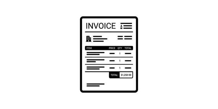 Minimal invoice template icon on transparent background for business.