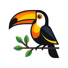 Naklejka premium Colorful Toucan Bird Perched On A Branch Geometric Flat Vector