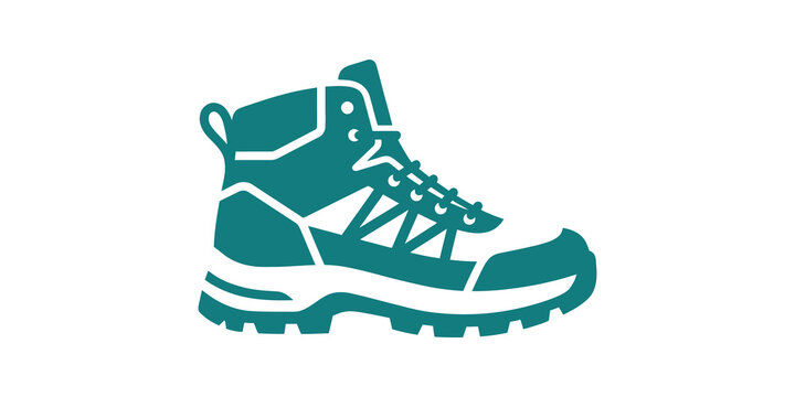 Teal hiking boot icon on transparent background for outdoor adventure.