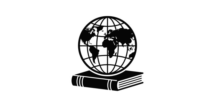 World geography book icon featuring planet globe sitting on textbook.