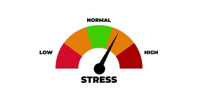 Stress Level Text or Word Low and Medium to High Meter Concept Animation. High stress level indicator, on white Background and features.. 4k Motion graphics video