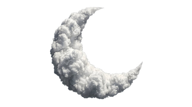 White cloud shaped like a crescent moon with transparent background.