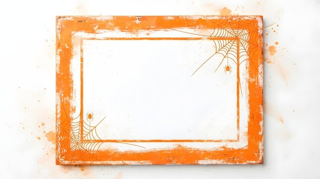 A festive halloween background featuring a bright orange decorative frame with a blank white center space perfect for adding custom text or spooky holiday party