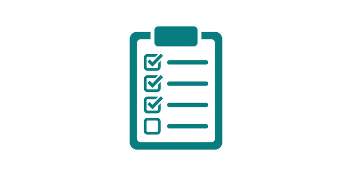 Teal clipboard checklist vector icon transparent for business survey.