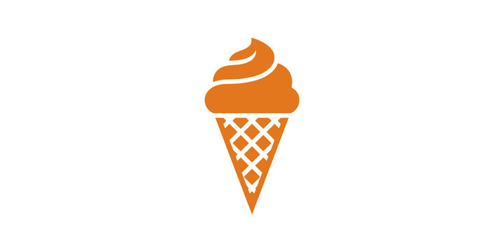 Ice cream waffle cone orange silhouette icon for sweet summer dessert.