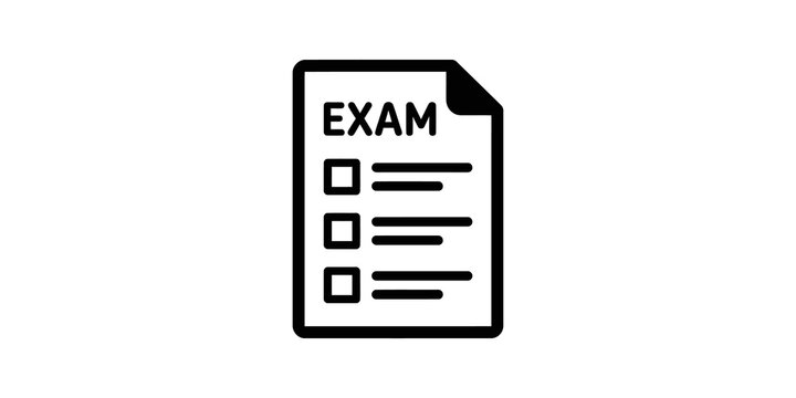 Exam paper document vector icon with checkboxes and multiple choices.