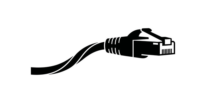 Ethernet cable connector black flat icon for networking and connectivity.
